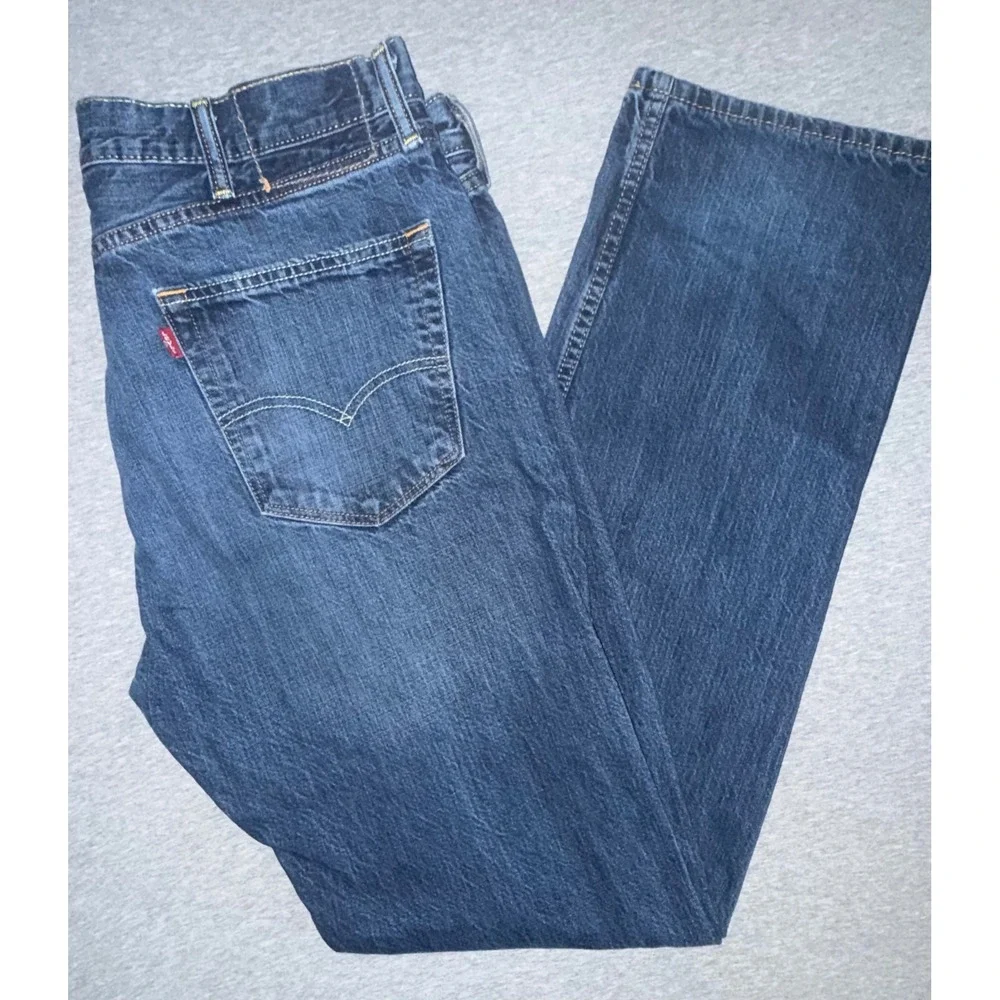 Levi 505 Mens Regular Straight Fit Blue Jeans Dark Wash Workwear Size 38x34